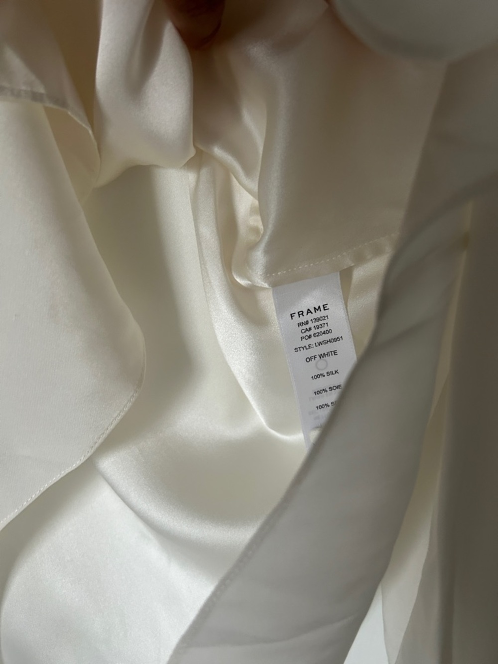 Frame Denim Silk Ivory Ruffle Button-Down Blouse - Picture 3 of 6